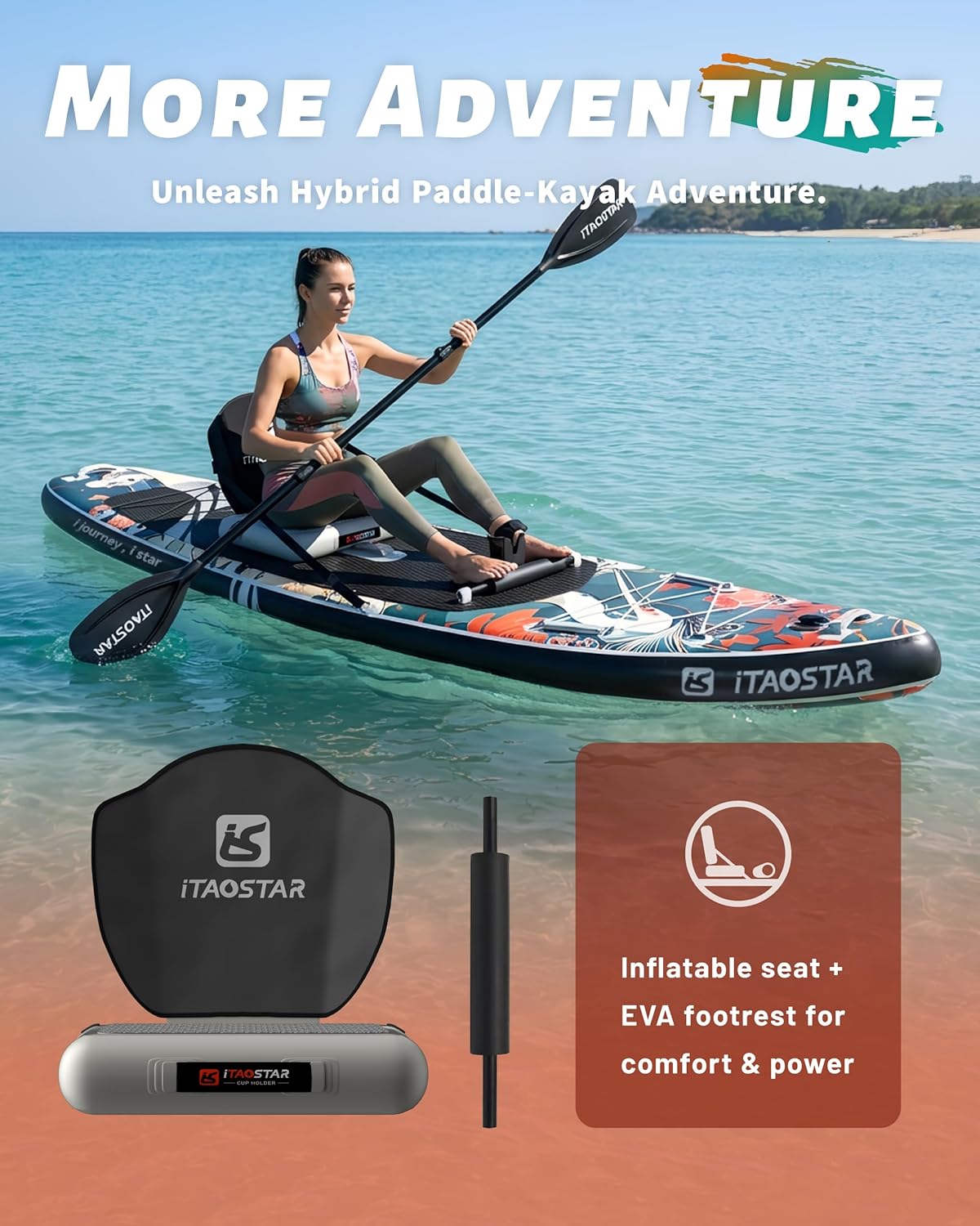 iTAOSTAR Novelty 11'6" x 35" Inflatable Stand Up Paddle Board with Seat- Stable SUP Board for Adults - Portable Paddleboard for Yoga, Surfing, Fishing - Includes Full Accessories Kit - Image 4