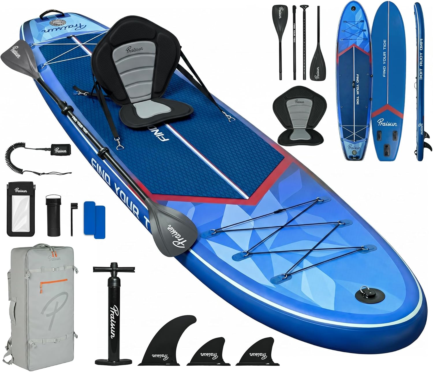 PRAISUN 12’ x 35” Inflatable Paddle Board, 450lbs Extra Wide Stand Up Paddleboard for Youth/Adults of All Skill Levels, Stable SUP with Seat & Full Kit, for Fishing, Yoga, Lake & Ocean