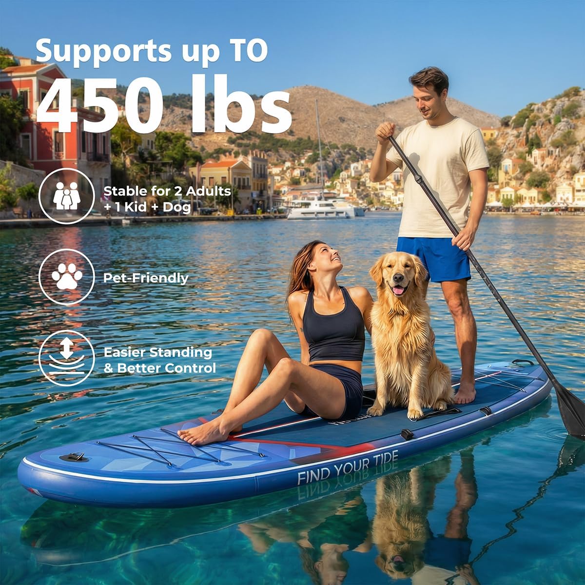 PRAISUN 12’ x 35” Inflatable Paddle Board, 450lbs Extra Wide Stand Up Paddleboard for Youth/Adults of All Skill Levels, Stable SUP with Seat & Full Kit, for Fishing, Yoga, Lake & Ocean - Image 3