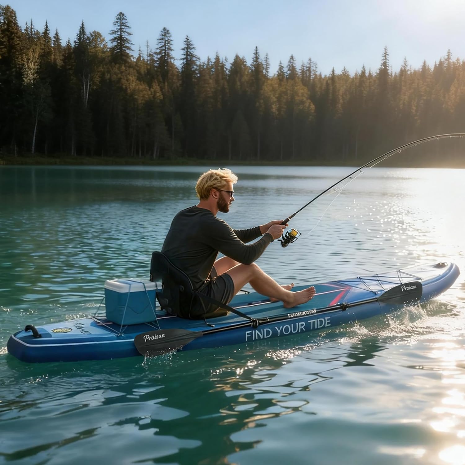 PRAISUN 12’ x 35” Inflatable Paddle Board, 450lbs Extra Wide Stand Up Paddleboard for Youth/Adults of All Skill Levels, Stable SUP with Seat & Full Kit, for Fishing, Yoga, Lake & Ocean - Image 6