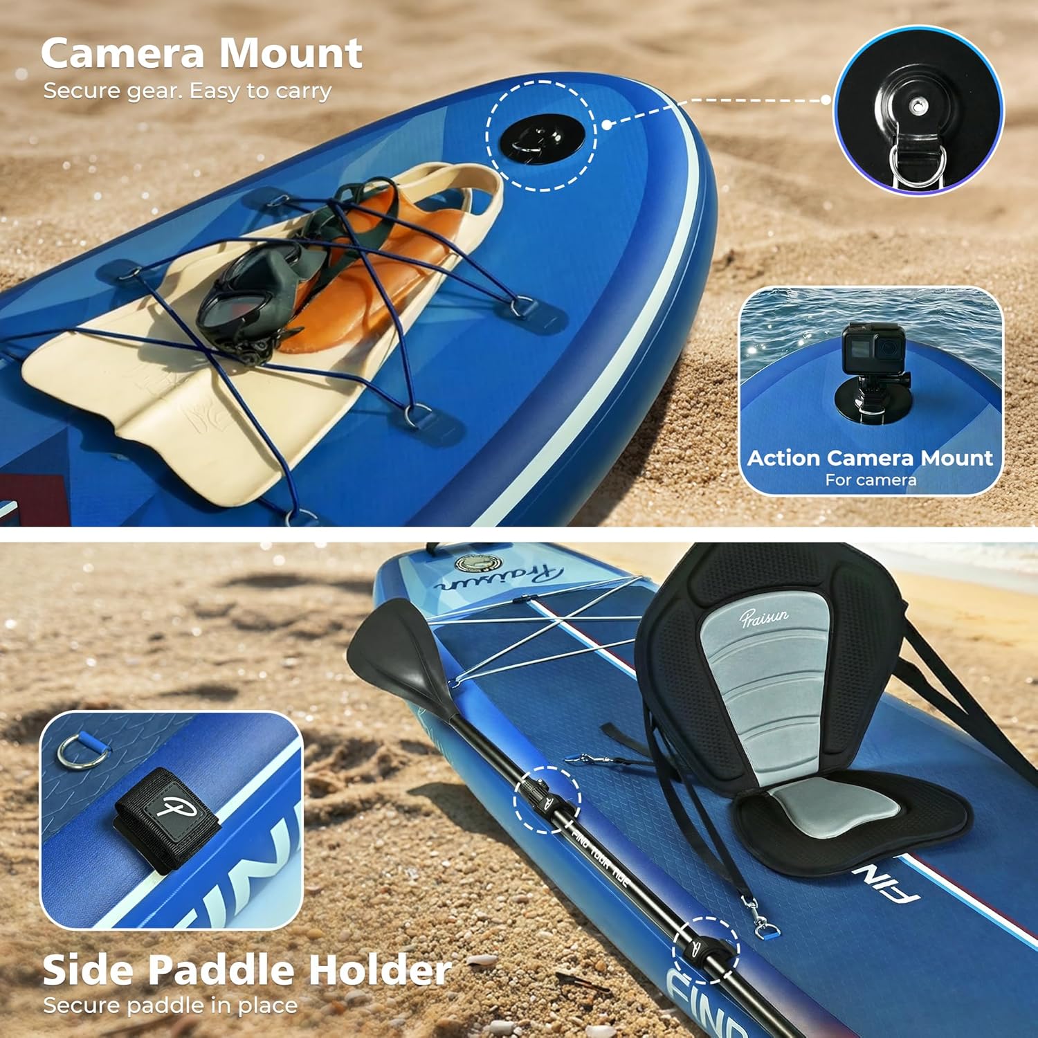 PRAISUN 12’ x 35” Inflatable Paddle Board, 450lbs Extra Wide Stand Up Paddleboard for Youth/Adults of All Skill Levels, Stable SUP with Seat & Full Kit, for Fishing, Yoga, Lake & Ocean - Image 7
