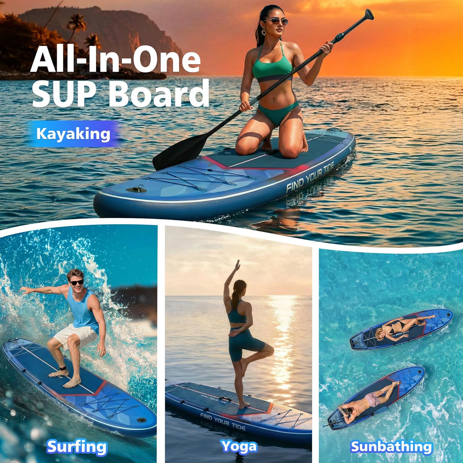 PRAISUN 12’ x 35” Inflatable Paddle Board, 450lbs Extra Wide Stand Up Paddleboard for Youth/Adults of All Skill Levels, Stable SUP with Seat & Full Kit, for Fishing, Yoga, Lake & Ocean - Image 9